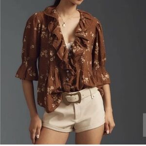 Anthropologie Ruffled Pintuck Top, Size XS